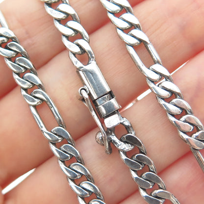 925 Sterling Silver Vintage Figaro Chain Oxidized Necklace 24"