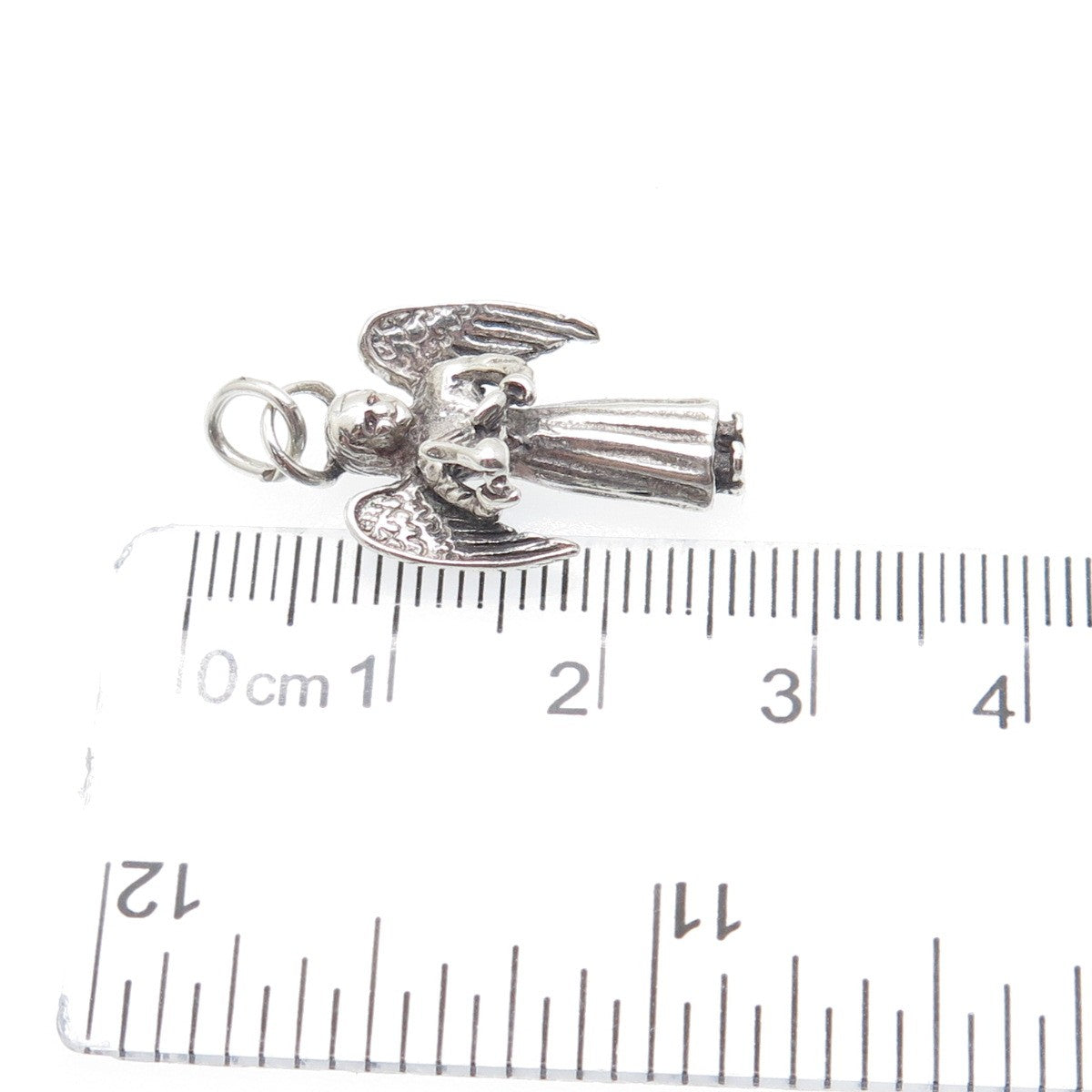 925 Sterling Silver Vintage Christmas Angel Oxidized 3D Charm Pendant
