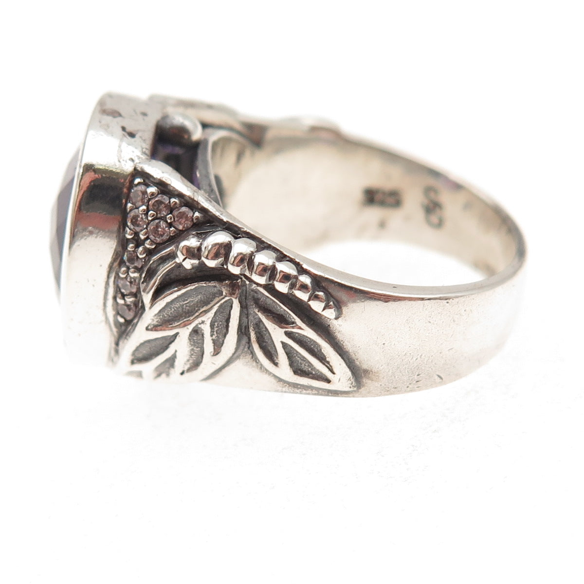 Seiden Gang Sterling Silver Vintage Real Amethyst & C Z Butterfly Ring Size 8