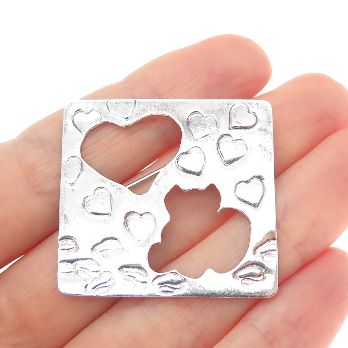 M. SOYKA-HOROSKO 925 Sterling Silver Vintage Modernist Heart Oxidized Pin Brooch