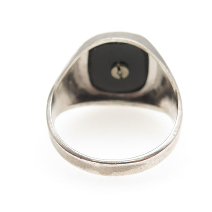 VARGAS Sterling Silver Antique Art Deco Real Black Onyx Letter E Ring Size 11