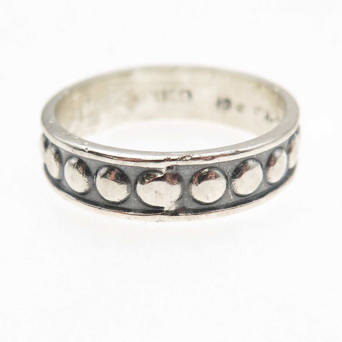 925 Sterling Silver Vintage Mexico Dotted Oxidized Band Ring Size 10.25