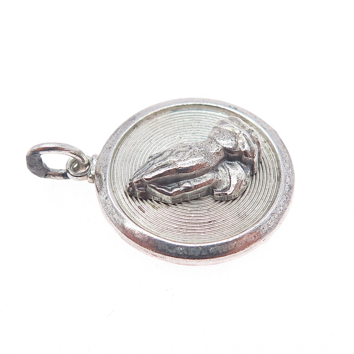 CREED 925 Sterling Silver Vintage Praying Hands Oxidized Charm Pendant