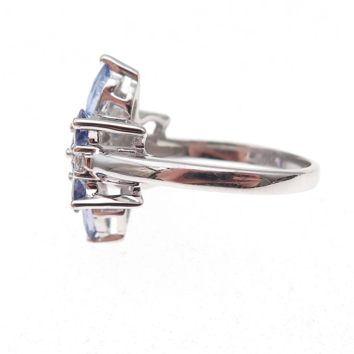 925 Sterling Silver Real Tanzanite & White Topaz Floral Ring Size 8