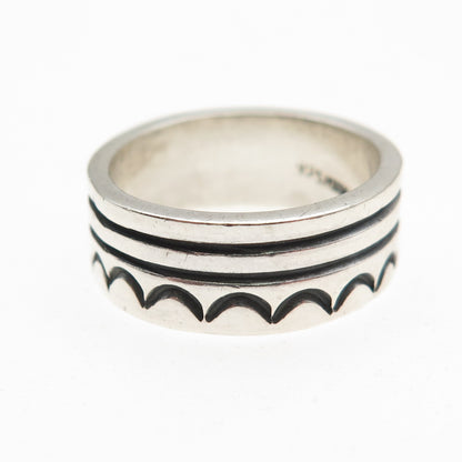 925 Sterling Silver Vintage Mexico Oxidized Lined Band Ring Size 7