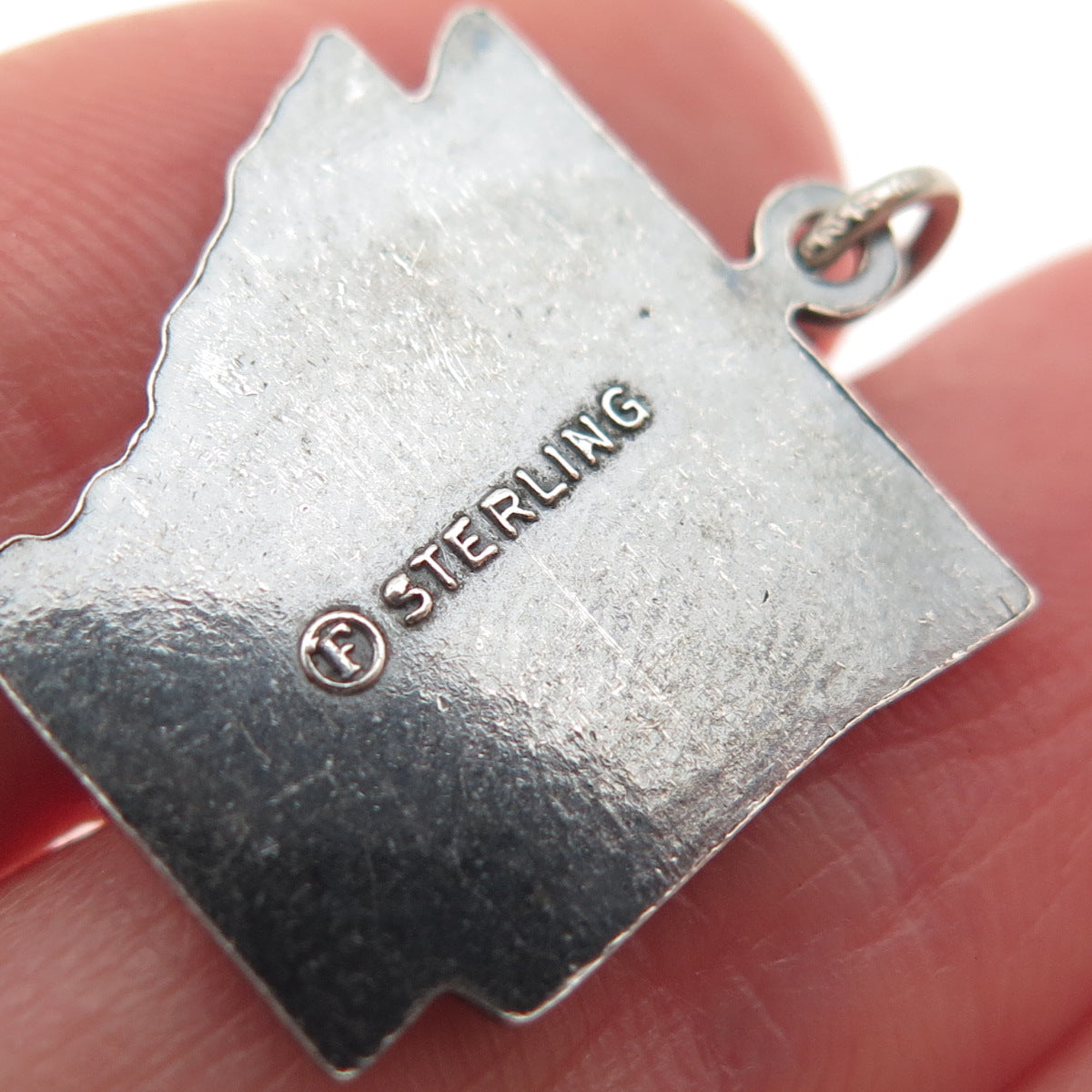 FRENCH & FRANKLIN 925 Sterling Silver Vintage Arkansas Map Mini Charm Pendant