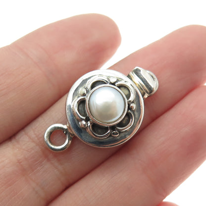 925 Sterling Silver Vintage Real Pearl Flower Box Clasp for Bracelet / Necklace