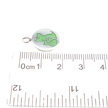 925 Sterling Silver Green Enamel Dog & Cat Friendship Minimalist Charm Pendant