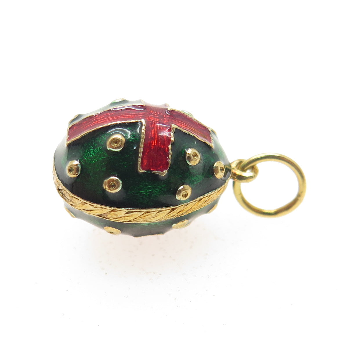 925 Sterling Silver Gold Plated Vintage Enamel Easter Egg Red Cross Pendant