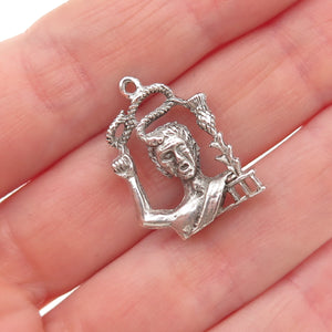 925 Sterling Silver Vintage Scottish Man w/ Snake & Thistle Mini Charm Pendant