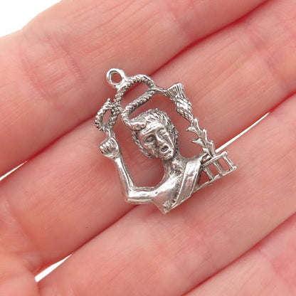 925 Sterling Silver Vintage Scottish Man w/ Snake & Thistle Mini Charm Pendant