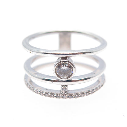 925 Sterling Silver Round-Cut C Z 3-Row Ring Size 8.25