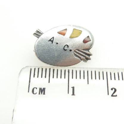 METAL ARTS CO. 925 Sterling Silver Vintage Enamel "AC" Artist's Palette Brooch