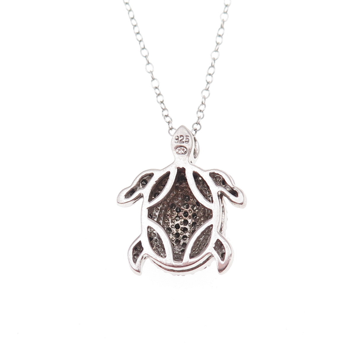 Heng Ngai Sterling Silver Real Black & White Diamond Turtle Chain Necklace 18"