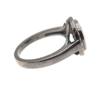 925 Sterling Silver Black Rhodium Real Round-Cut Diamond & Sapphire Ring Size 7