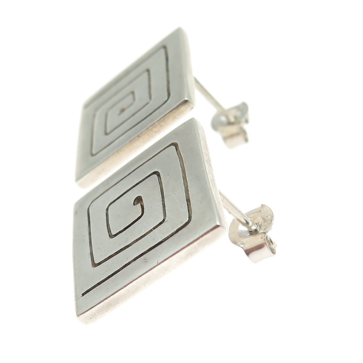 925 Sterling Silver Vintage Modernist Greek Maze Earrings