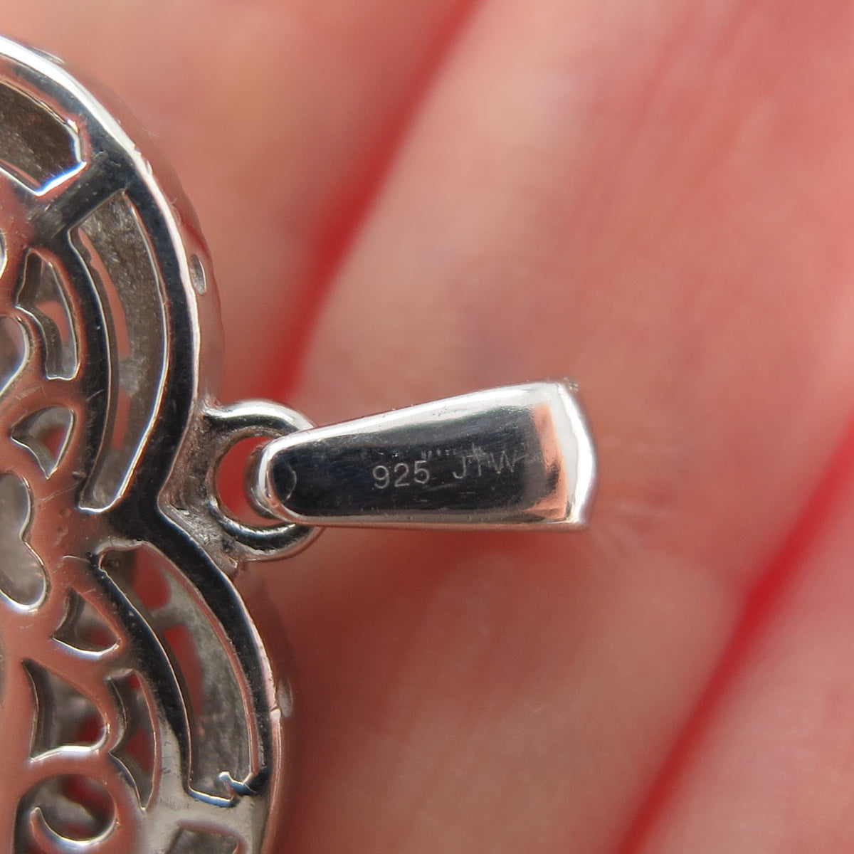 925 Sterling Silver Real Round-Cut Diamond Ornate Heart Charm Pendant