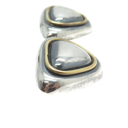 925 Sterling Silver 2-Tone Vintage Mexico Clip On Earrings