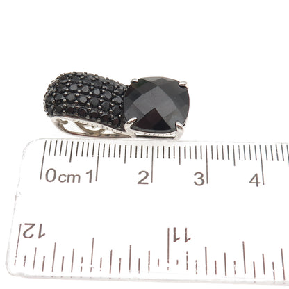 925 Sterling Silver Real Cushion & Round-Cut Black Spinel Slide Charm Pendant