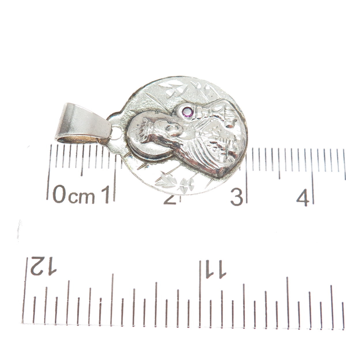 925 Sterling Silver Vintage Real Ruby St. Barbara Religious Charm Pendant