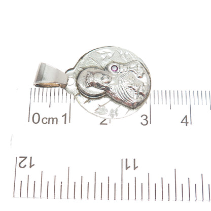 925 Sterling Silver Vintage Real Ruby St. Barbara Religious Charm Pendant