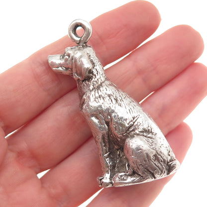 925 Sterling Silver Vintage Golden Retriever Oxidized 3D Hollow Pendant