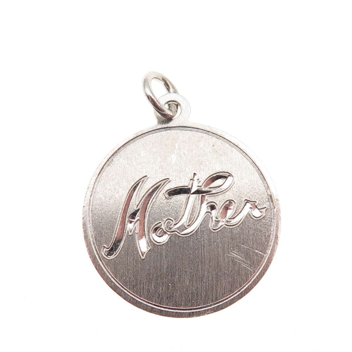 925 Sterling Silver Vintage Engraved Mother Round Tag Charm Pendant