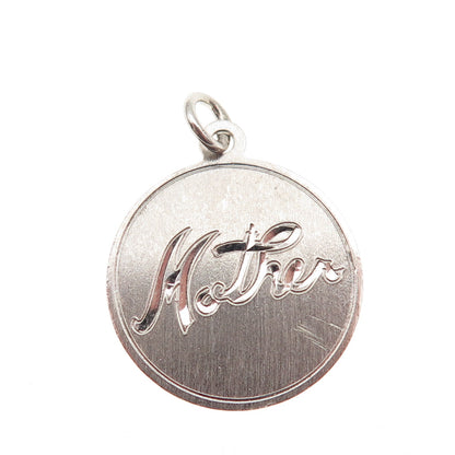 925 Sterling Silver Vintage Engraved Mother Round Tag Charm Pendant