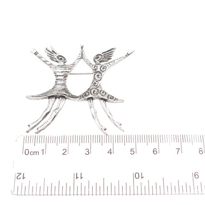 925 Sterling Silver Vintage Modernist Dancing Couple Oxidized Pin Brooch