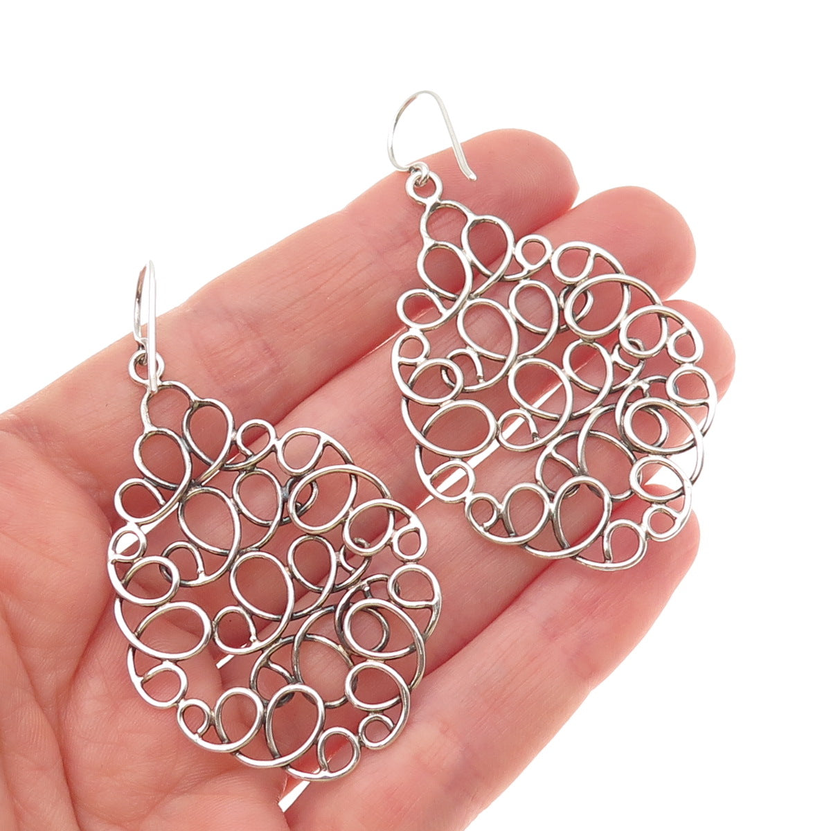 925 Sterling Silver Vintage Modernist Swirl Teardrop Earrings