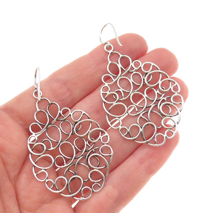 925 Sterling Silver Vintage Modernist Swirl Teardrop Earrings
