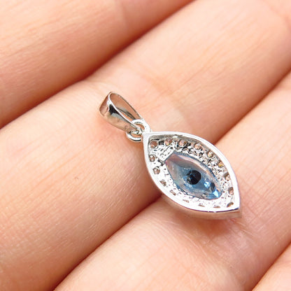 925 Sterling Silver Blue Glass & C Z Pendant