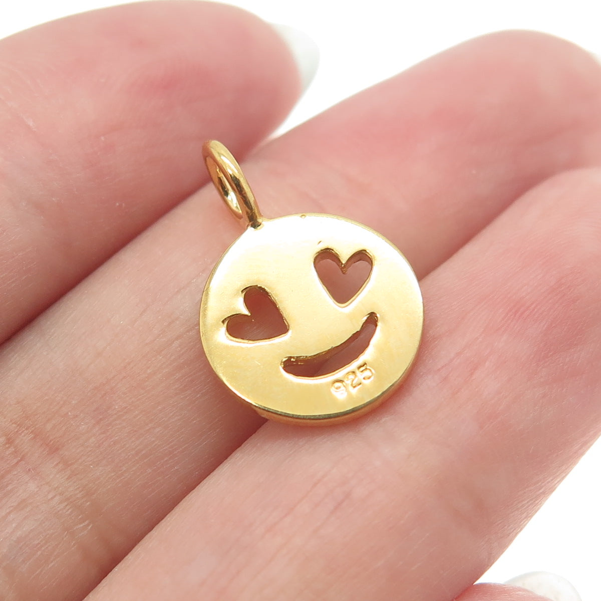 925 Sterling Silver Gold Plated In Love Face Emoji Minimalist Charm Pendant