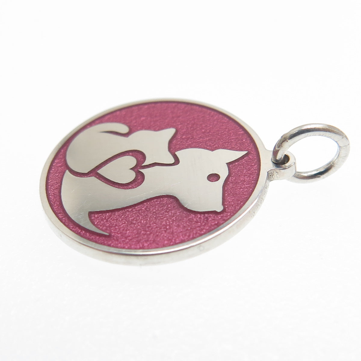 925 Sterling Silver Purple Enamel Cat & Dog Friendship Minimalist Charm Pendant