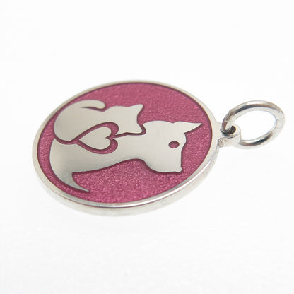 925 Sterling Silver Purple Enamel Cat & Dog Friendship Minimalist Charm Pendant