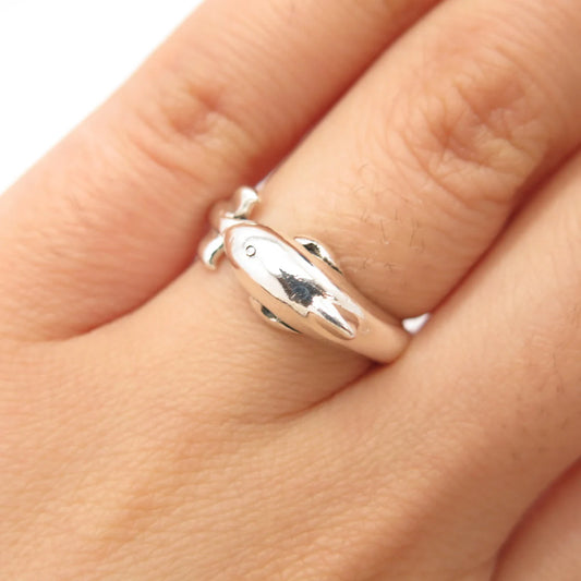 925 Sterling Silver Vintage BOMA Friendly Dolphin Ring Size 5 3/4