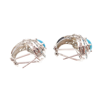 Chuck Clemency Sterling Real Turquoise Blue & White Topaz Omega Back Earrings