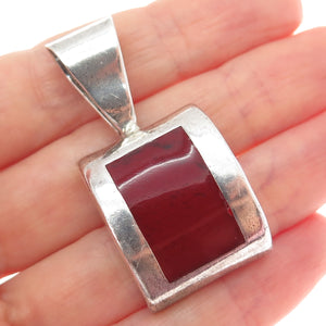 925 Sterling Silver Vintage Mexico Real Red Jasper Modernist Pendant