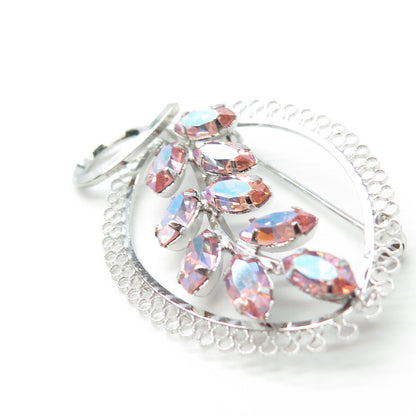 STAR-ART 925 Sterling Silver Antique Art Deco Pink Rhinestone Pin Brooch