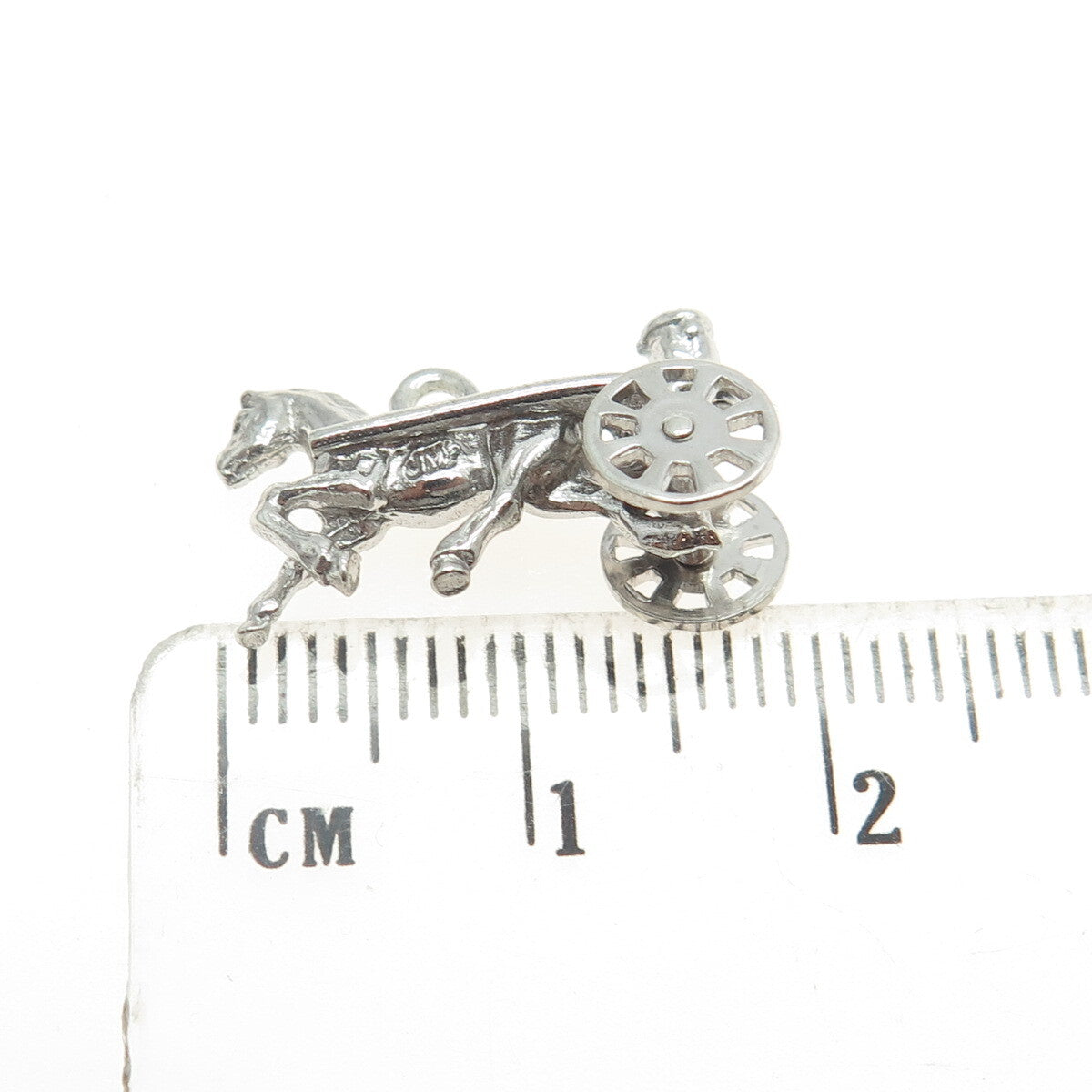 925 Sterling Silver Antique Art Deco Horse Carriage 3D Pendant