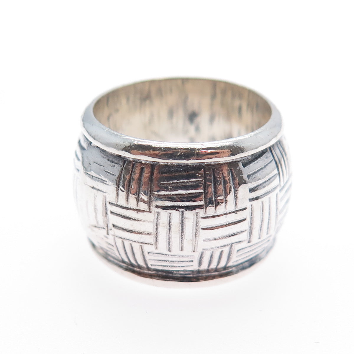 925 Sterling Silver Vintage Modernist Wide Band Oxidized Ring Size 6.5