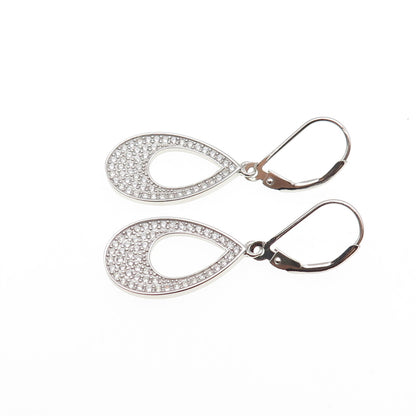 925 Sterling Silver Round-Cut C Z Teardrop Dangle Earrings
