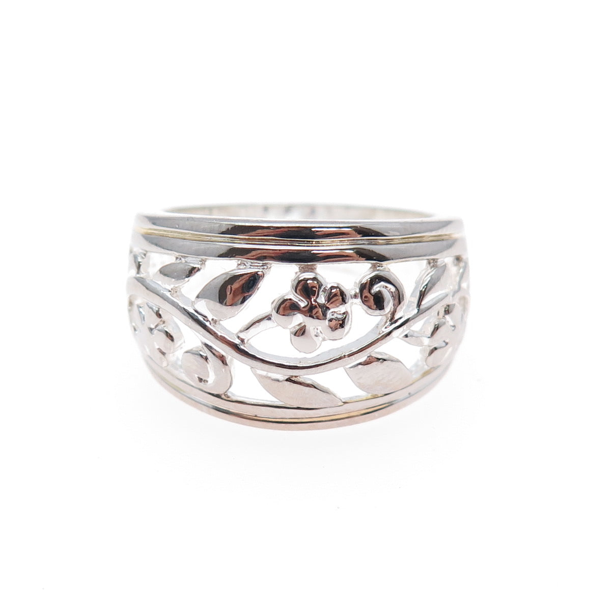 925 Sterling Silver Vintage Flower Scroll Ring Size 8