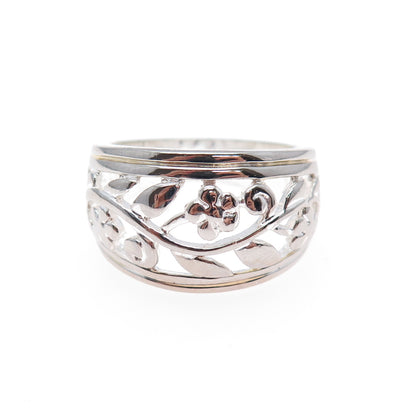 925 Sterling Silver Vintage Flower Scroll Ring Size 8