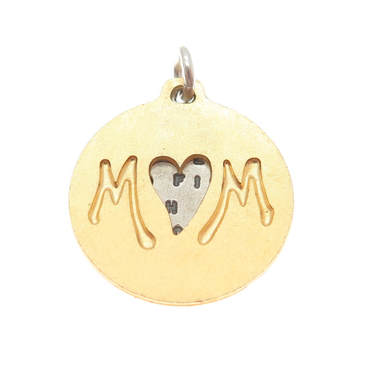 KATHY BRANSFIELD 925 Sterling Silver 2-Tone Vintage "Mom" Love Round Pendant