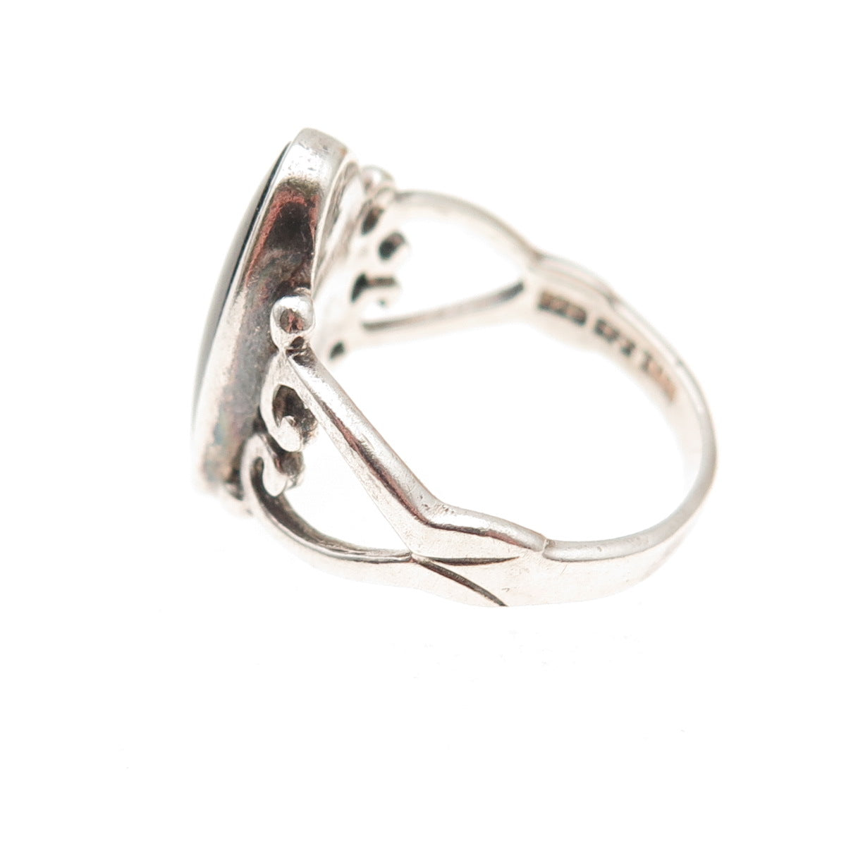 Collins Fine Jewelry 925 Sterling Vintage Real Black Onyx Heart Ring Size 7
