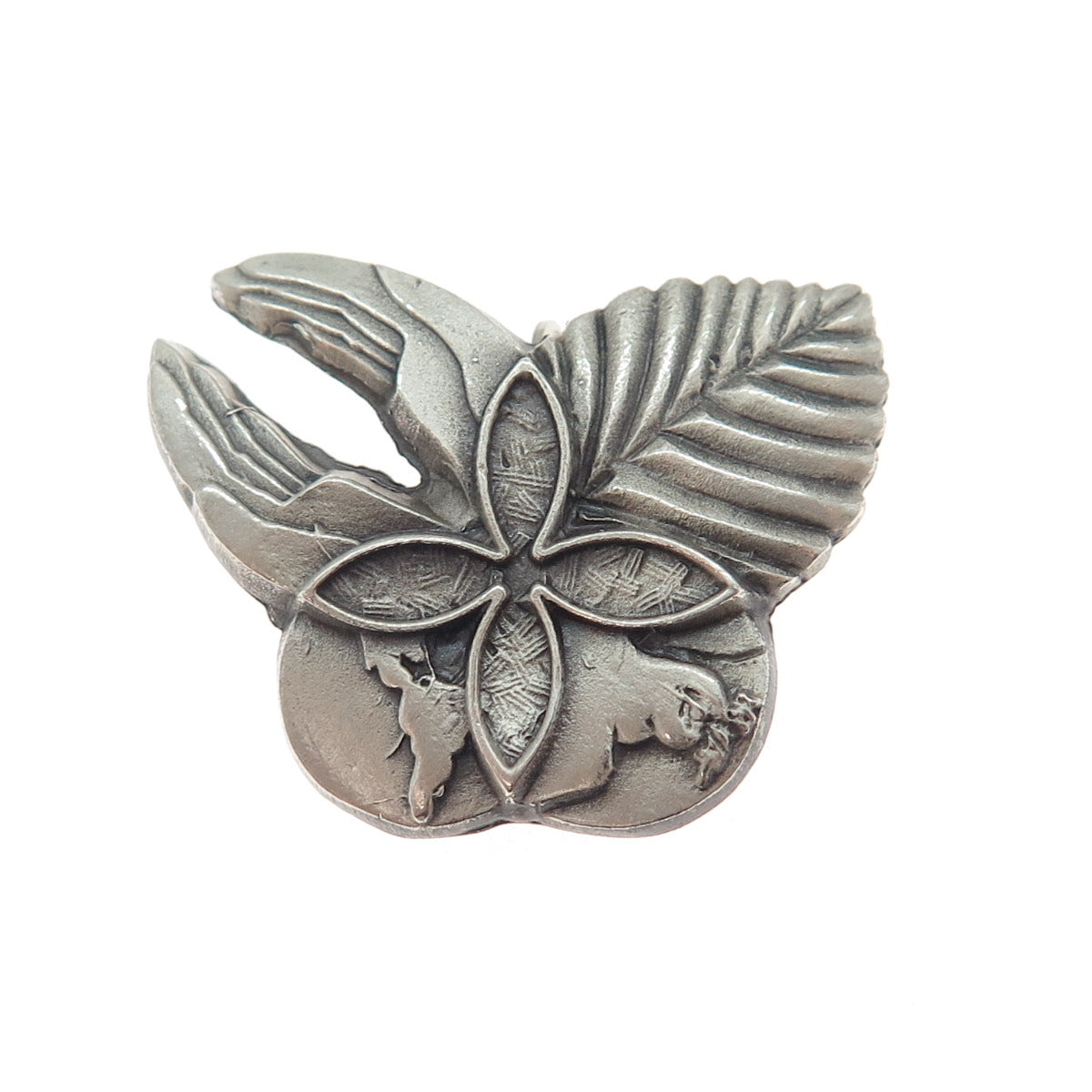 925 Sterling Silver Vintage World Peace Hands Butterfly Pin Brooch / Pendant