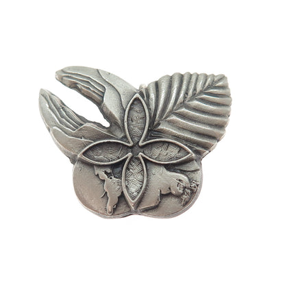 925 Sterling Silver Vintage World Peace Hands Butterfly Pin Brooch / Pendant