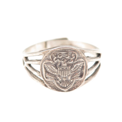 925 Sterling Silver Antique Art Deco Girl Scout Adjustable Ring Size 7
