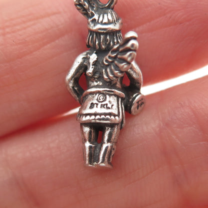 925 Sterling Silver Vintage One Wing Indian Chief Oxidized 3D Mini Charm Pendant